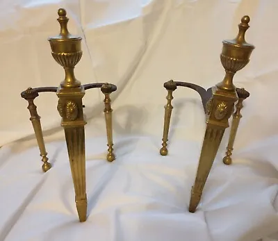 Vintage Greek Revival NeoClassical Empire Brass & Cast Iron Andirons Firedogs • $140