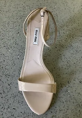 Miu Miu  Nude Patent Leather Heel One Shoe Right New Sz 39 1/2 Swarovski Crystal • $79