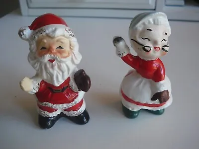 $79 • Buy Vintage Christmas Salt Pepper Shakers Santa Mrs Claus Playing Baseball Japan HTF