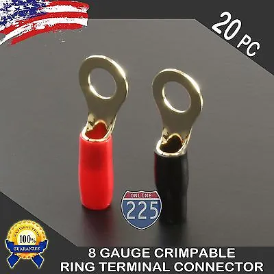 8GA Gauge SILVER Ring Terminal 20pc Wire Crimp Cable Red Black Boots 5/16  Stud • $10.95