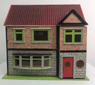 Vintage Dolls House Handmade Wooden Front Opening Bay Windows 4 Rooms 18 H • £69.99