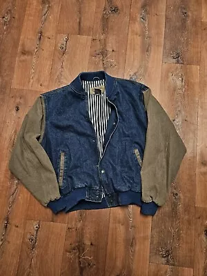 Vintage Turning Point Denim Bomber Jacket Blue/Tan Men's Large Snap Closure Jean • $75