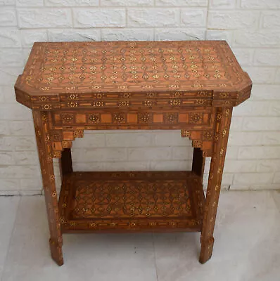 Vintage Poker Table Side Table Wooden Marquetry Card Table Game Board Table • $768.90