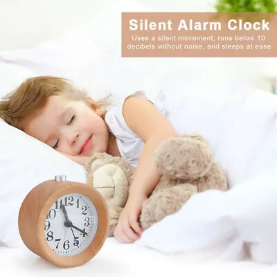 £13.99 • Buy Vintage Classic Round Silent Table Desk Snooze Wooden Alarm Clock Night Light