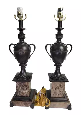 Vintage Brown Table Lamp Neoclassical Urn Style Heavy Marble Set Of 2 • $100