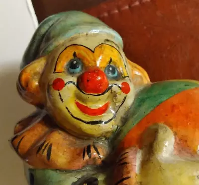 Ceramic Clown On Ball PIGGY BANK Coulrophobia.  Is It A Glick?  A Voulkos? • $7