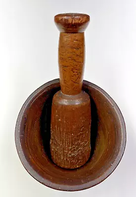 Antique Wooden Mortar And Pestle 19th C 7” Tall • $29