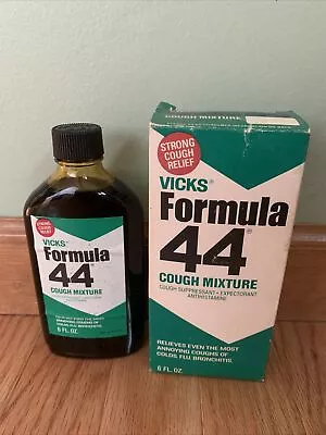 VINTAGE NOS VICKS FORMULA 44 COUGH MIXTURE MEDICINE GLASS BOTTLE BOX 80’s • $49.95