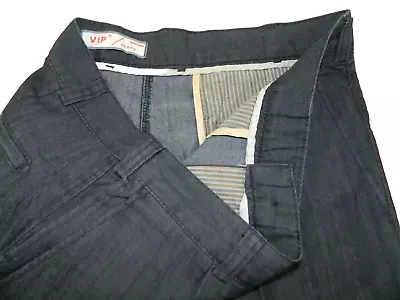 VIP Pleated Gray Fabric Striped Light Denim Pants No Tags Measured Size 35x34 • $23