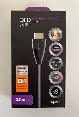 3m QED Performance Premium Certified HDMI Lead Cable 4K 3D HDR Full 1080p HD • £16.85