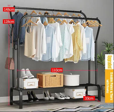 £28.10 • Buy Heavy Duty Double Clothes Rail Hanging Rack Garment Display Stand Shelf 8 Branch