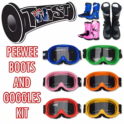 Peewee Jr Kids Mx Dirt Bike Motox Motocross Mx Boots & Goggles Kit Large • $229