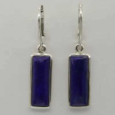 Blue LAPIS LAZULI Rectangle Square Earrings - 925 STERLING SILVER Leverback 2e • $31.47