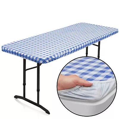 72'' X 30'' Blue Checkered Vinyl Tablecloth Waterproof With Flannel Backing • $7.95