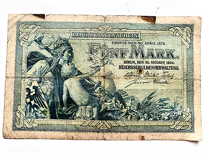 1904 Germany 5 Mark Banknote P 034027 • $2.80