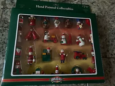 24 Vintage Painted Small Mini Wood Christmas Ornaments Holiday Seasons Box • $14.99