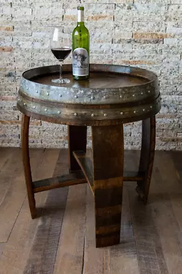 Wine Barrel Side Table By Alpine Wine Design Dark Walnut Stained Burgundy Oak • $695