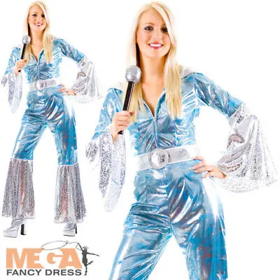 Waterloo Blue 1970s Ladies Fancy Dress Dancing Queen 70s Funk Adults Costume • £27.99