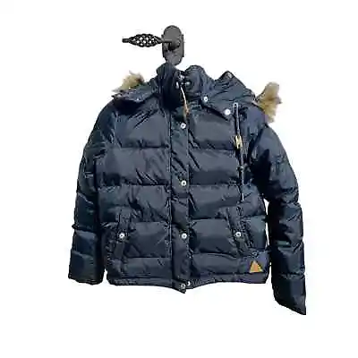 H&M Navy Blue Fur-Trim Down Jacket Size 6 • $24.99