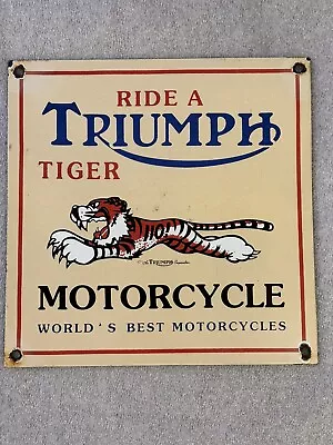 Vintage Triumph Tiger Motorcycle 10  Porcelain Worlds Best Motorcycles Sign • $145