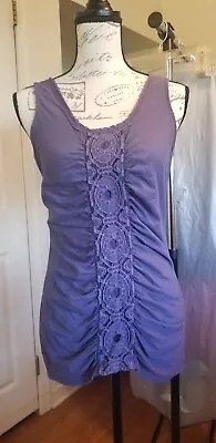 Womens Tank Top Medium Express Soft Purple Lace Gathered Crochet 32 B/26 L EUC • $8.70