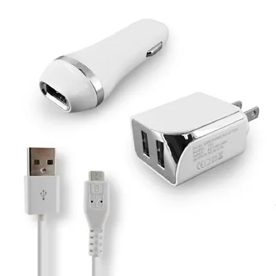 White Color 2.1A Car Charger Adapter + Wall Travel Charger + USB Wire Cord Cable • $12.20