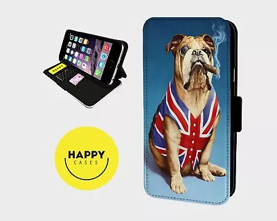 UNION JACK BULL DOG BLIGHTY- Faux Leather Flip Phone Case Cover - IPhone/Samsung • £9.67