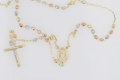 $349.99 • Buy Religious Rosary Cross Beaded 24  Necklace 10k Multi-Tone Gold 6.72 Grams