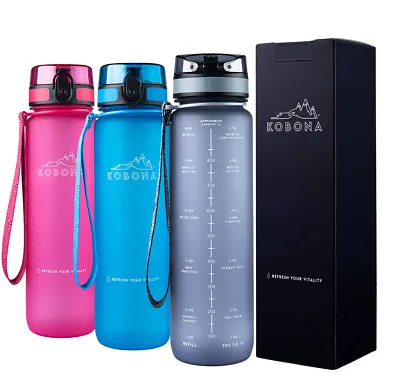 KOBONA 1l Motivational Sport Water Bottle With Time Marker Hydration NEW • $28.99