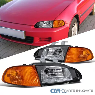 Fits Honda 92-95 Civic 2/3Dr JDM Headlights Black+Corner Turn Signal Amber Lamps • $74.01