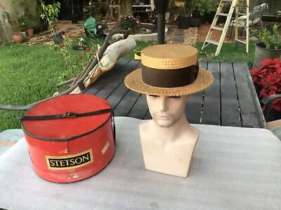Vintage Excellent 30s Stetson Boater (Italy) 3 Layer Straw Boater 7-1/8 • $90
