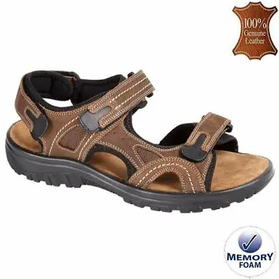 Mens Leather Sandals Walking Memory Foam Comfort Trekking Summer Sandals Shoes • £21.95
