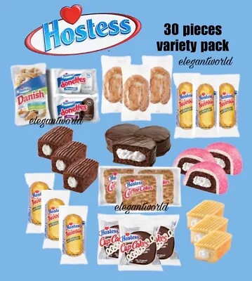 HOSTESS Variety 30 Pack Honey Bun Donut Danish Twinkies Ding Dong Cupcakes • $28.49