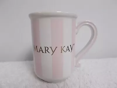 Mary Kay Cosmetics White & Pink Verical Striped Porcelain Coffee Tea Cup Mug • $10.99