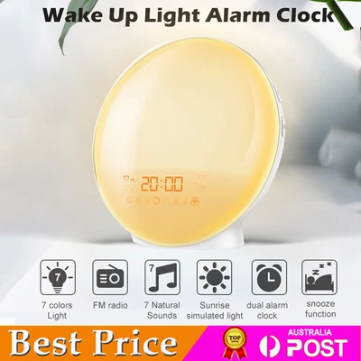 $53.88 • Buy Wake Up Light Sunrise Alarm Clock Snooze FM Radio Bedside Lamp With Sleep Aid AU
