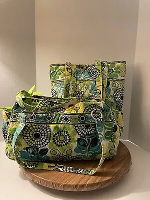 Vera Bradley Lot 2 Bags“ Limes Up” Tote & Makeup/Travel Bag Retired Pattern • $25