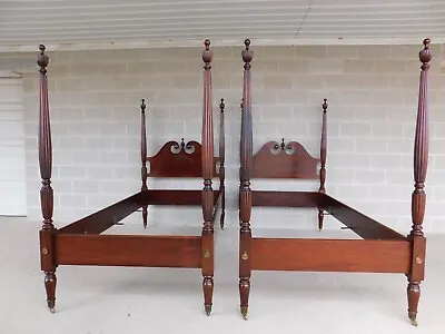 Biggs Furniture Mahogany Chippendale Style Twin Poster Beds - A Pair • $1695