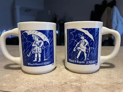 2 Vintage MORTON SALT 1914 1921 Umbrella Girl Coffee Mug WHEN IT RAINS IT POURS • $8