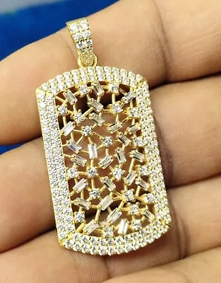 3 Ct Moissanite Cut Dog Tag Pendant 14K Yellow Gold Plated Silver • $180.97