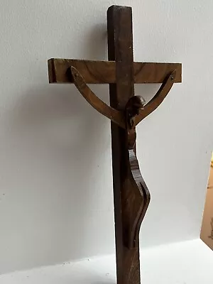 Mid Century Carved Wood Modernist Crucifix Naive Catholic From Belgium • £20
