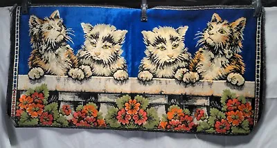 Vintage Italian CATS Wall Hanging Boho Tapestry 19 X38  Rich Blue Background  • $52.25