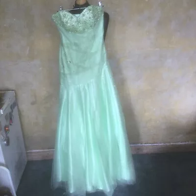 Mint Prom Dress Size UK 8 Embellished Top Sparkly Ballgown Strapless • £50