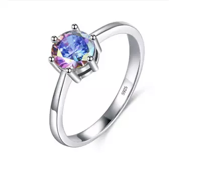 Engangement Style Round Mystic Topaz 925 Silver Ring 1ct & 2ct (Size 5 - 13) • $8.66