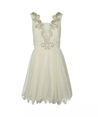 BNWT Lipsy VIP Ruched Jewel Embellished Bust Chiffon Skater Dress UK12 RRP £120 • £39.99