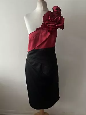 BNWT Karen Millen  Red & Black Satin Arty Floral Detail Dress UK 16 Beyond Fab • £9.99