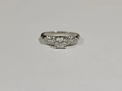 Platinum Vintage European-Cut Center Diamond 0.40 Ct. Ladies Wedding Ring  • $800