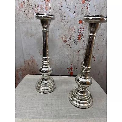 Kirkland Classic 18  Silver Mercury Glass Candle Stick Holders-Pre Owned • $35