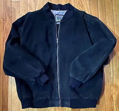 Vintage Mens Size XL Black Suede Baseball Winter Jacket Coat • $44.99
