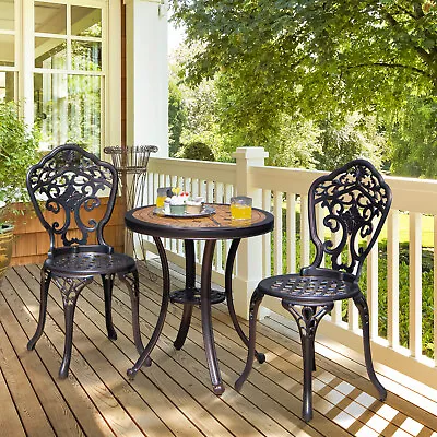 3-Piece Patio Bistro Set Cast Aluminum Dining Table And Chair Set For Backyard • $199.49