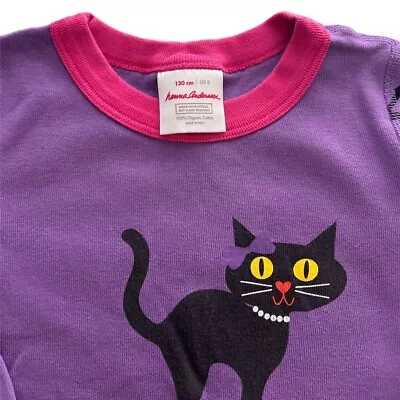Hanna Andersson Pajama Set Purple Black Cats LS Halloween Sz 8 • $25